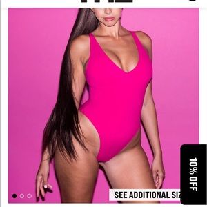 TA3 Swim Hi Cut Hot Pink Plungey One Piece Swimsuit